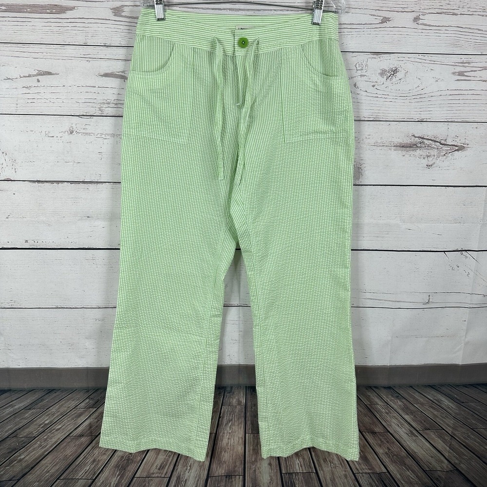 J Peterman Pants‎ Womens 8 Green Wide Leg Seersucker Costal Breathable